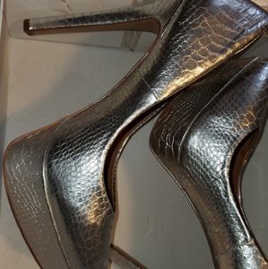Silver snake print Platforms